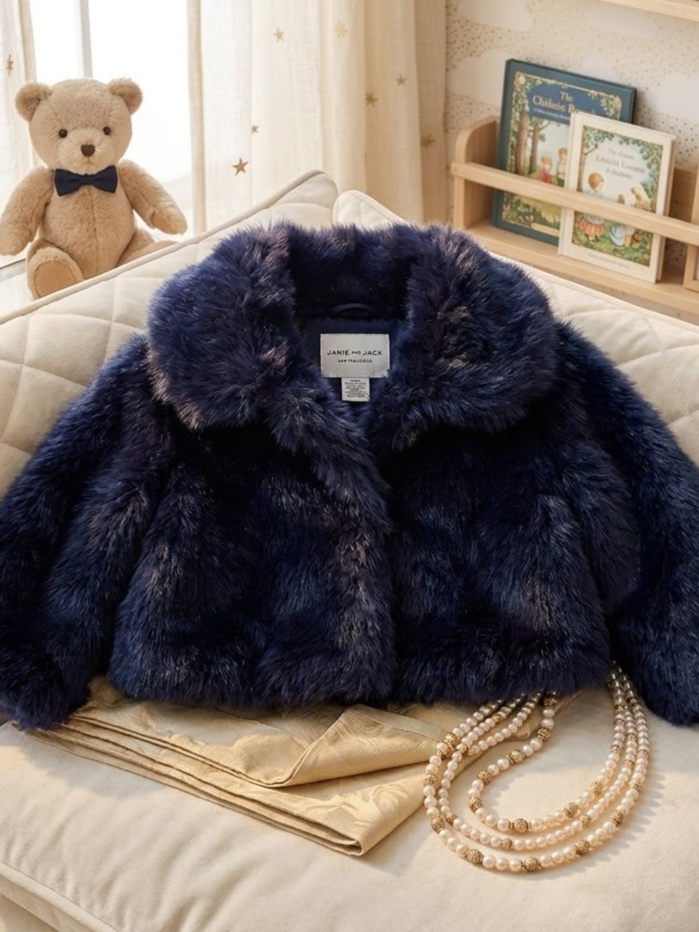 NWT JANE & JACK 12-18M Plush Faux Fur baby girl Jacket in Black Retail $89